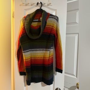Multicolour cowl neck sweater dress